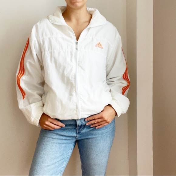 adidas Jackets & Blazers - Adidas Vintage Bomber Windbreaker White Orange Size M